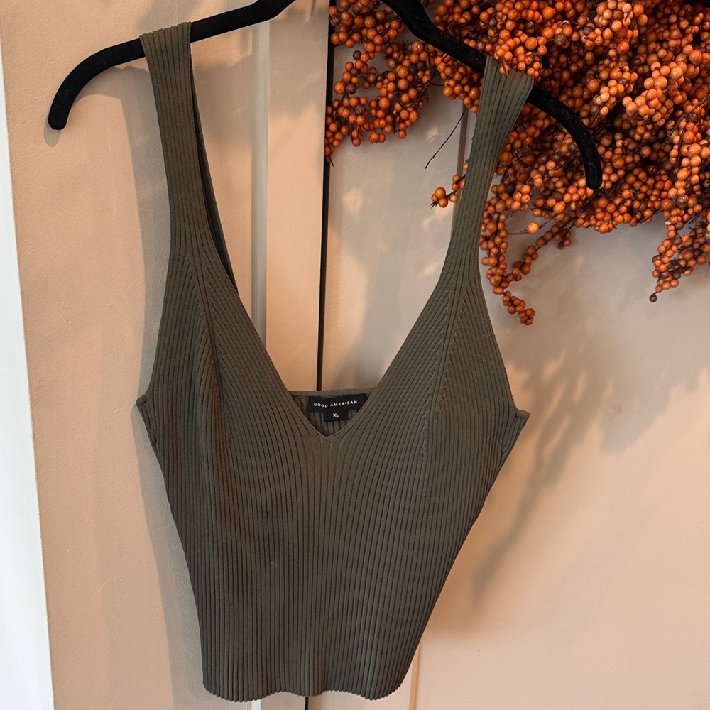Good American Ribbed Khaki Tank Top